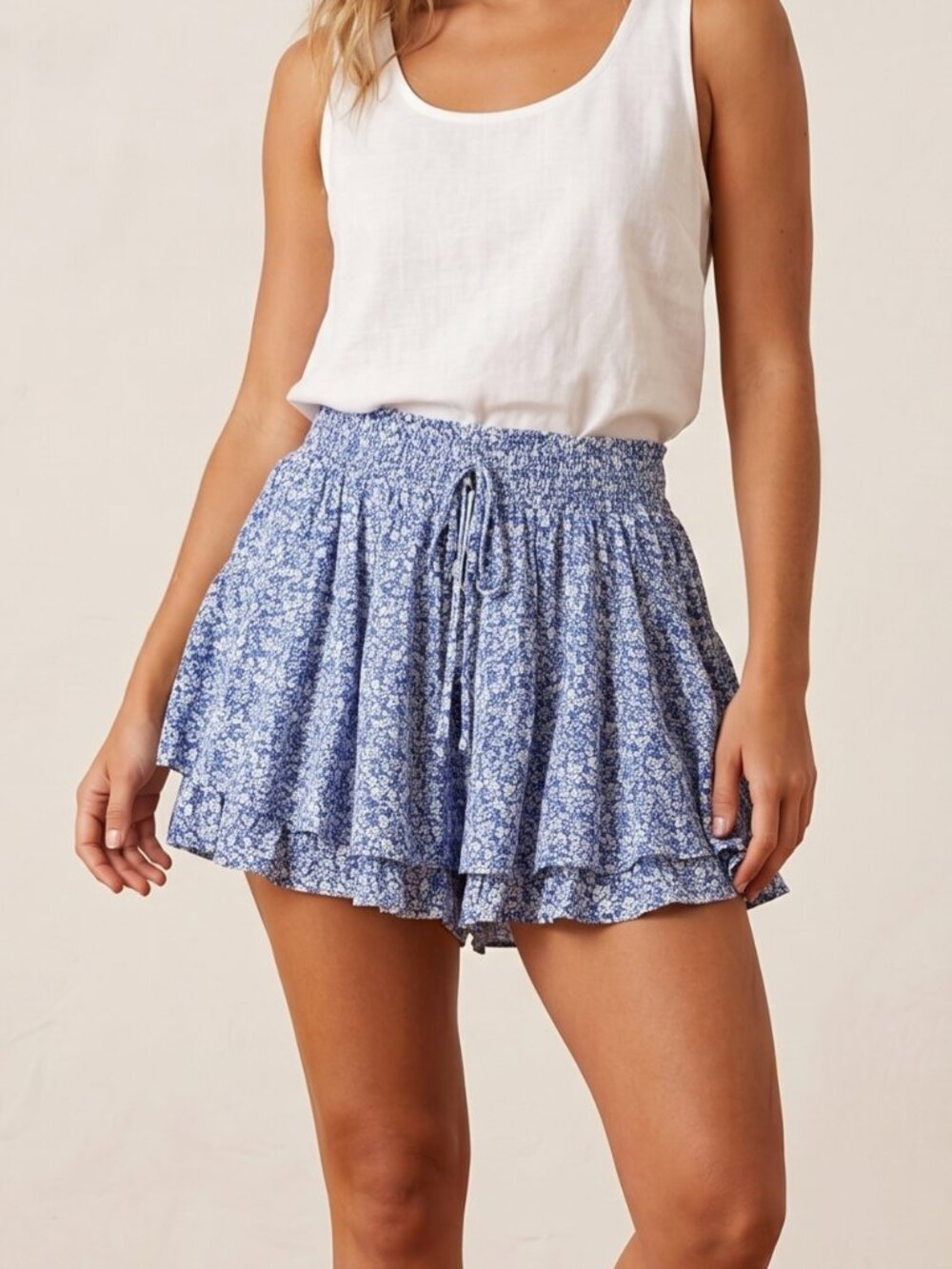 NWT | EGOCKAL Blue Floral Ruffle Smocked Waist Flowy Summer Shorts | XL
